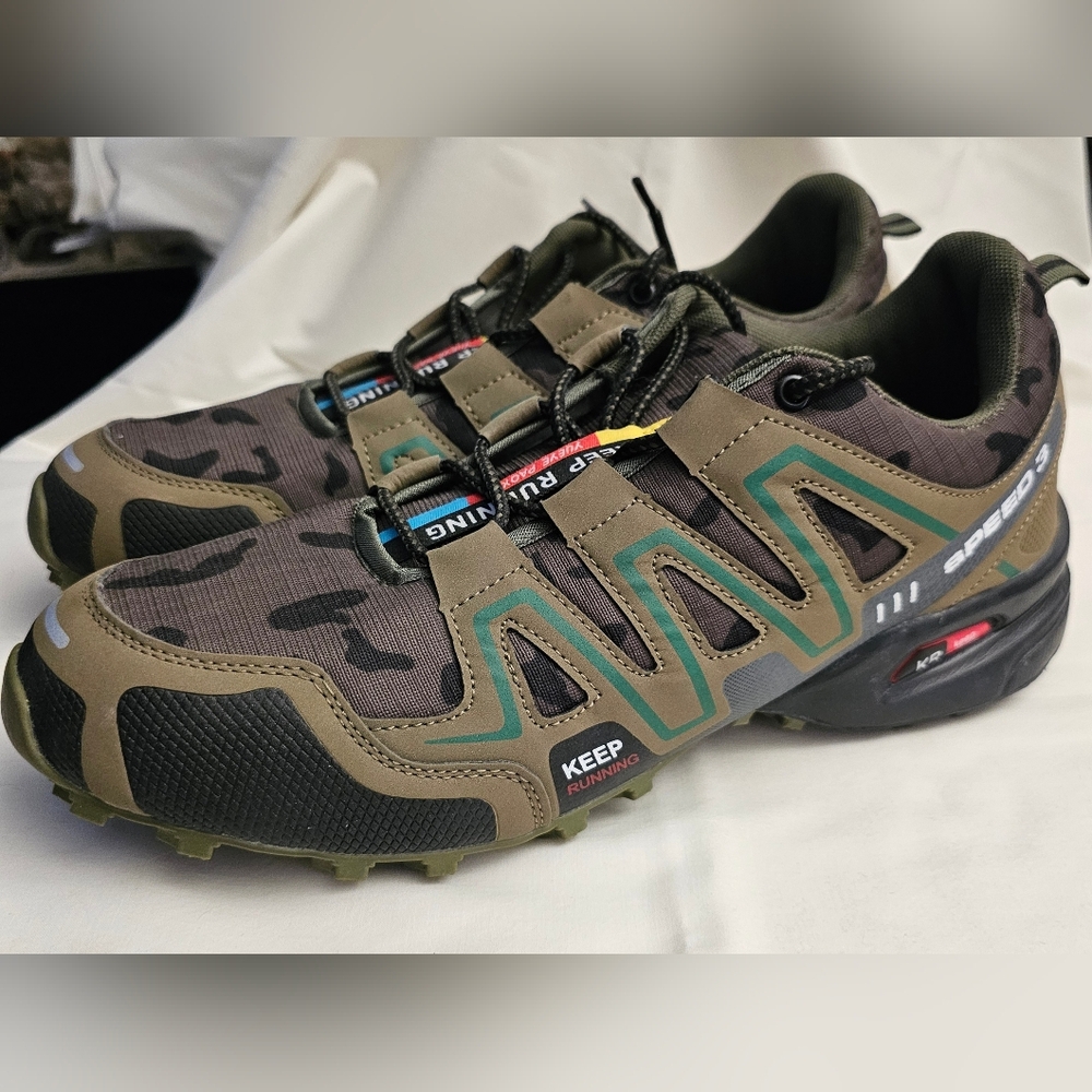Green and Brown Athletic Shoes with Protective Mudguard
